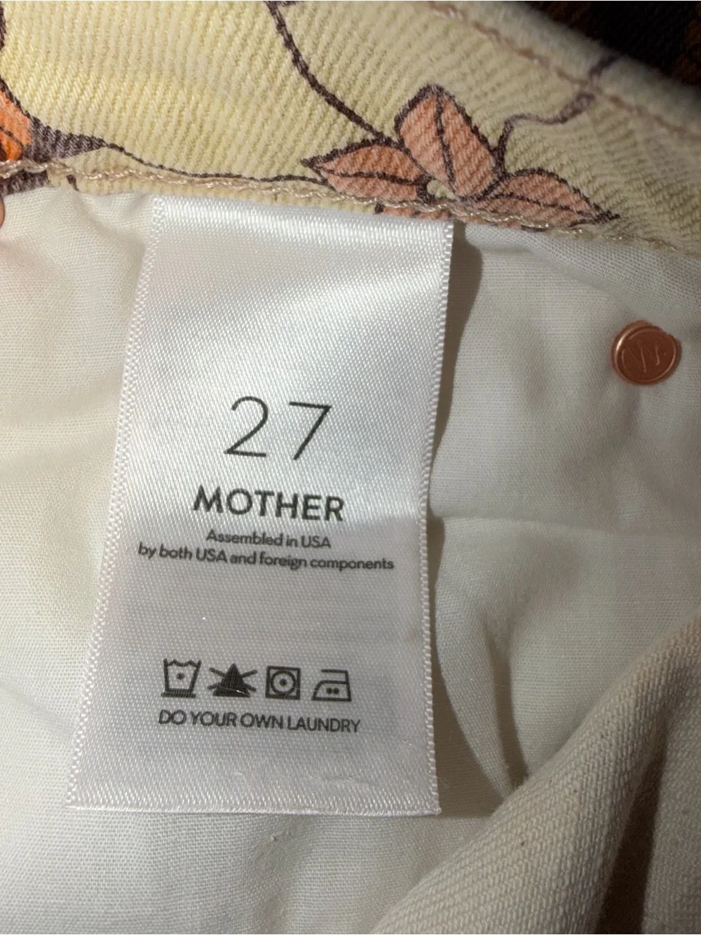Mother Kick It Orange Blossom Jeans Size 27 High Rise Straight Floral Hippie - Picture 9 of 12